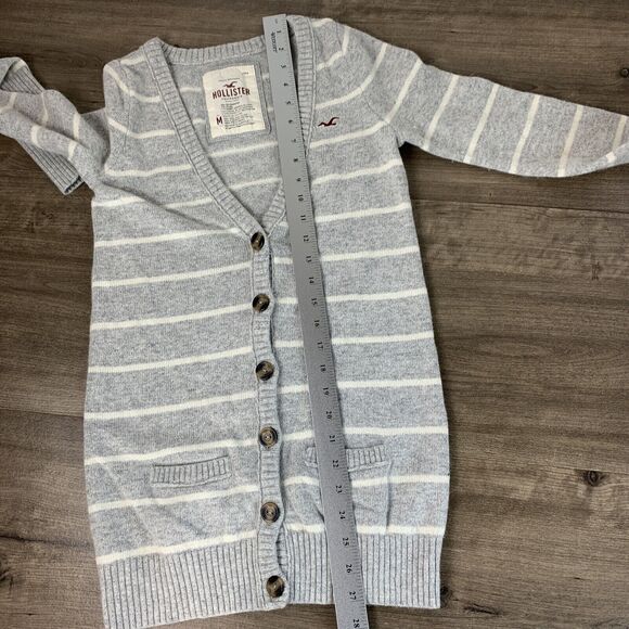 Hollister Girls Youth Cardigan Sweater Sz Medium Gray V-Neck Long Sleeve Striped - Picture 5 of 7
